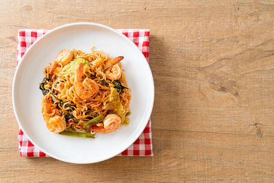 High angle view of food in plate on table