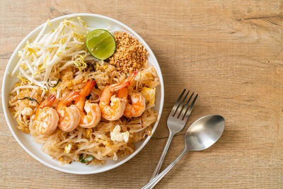 High angle view of meal served in bowl