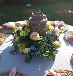 High angle view of vegetables on table
