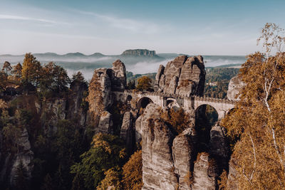 Panoramic view of rock formations against sky