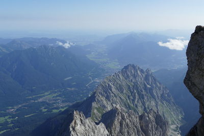 High angle view of mountains against sky