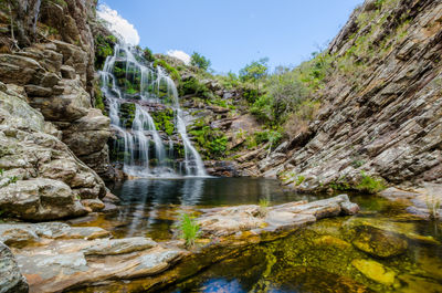 Scenic view of waterfall in forest