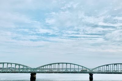 Low angle view of bridge over river against sky