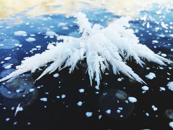 High angle view of frozen lake