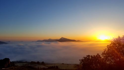 Scenic view of silhouette mountains against sky during sunset