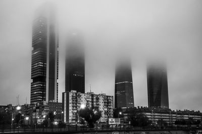 The cuatro torres business area in fog, madrid