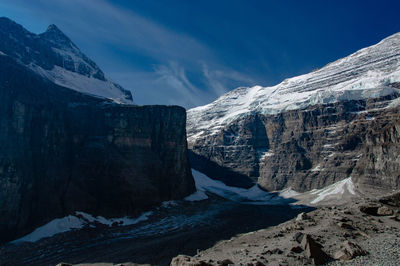 Scenic view of snowcapped mountains against sky during winter