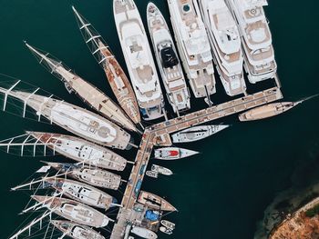 High angle view of ship sailing in sea