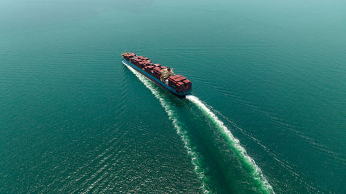 High angle view of ship in sea