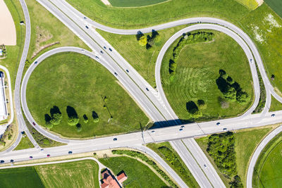 High angle view of road amidst field