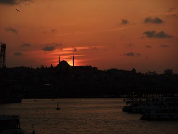 Silhouette of buildings at sunset