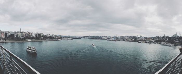 Panoramic view of buildings against cloudy sky