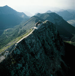 High angle view of mountain range against sky