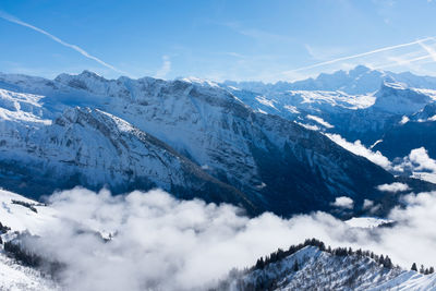 Snowcapped mountains against sky