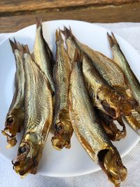 High angle view of fish on table