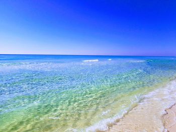 Scenic view of sea against clear blue sky