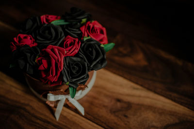 High angle view of roses on table