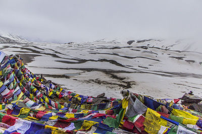 Scenic view of snow covered mountain against sky