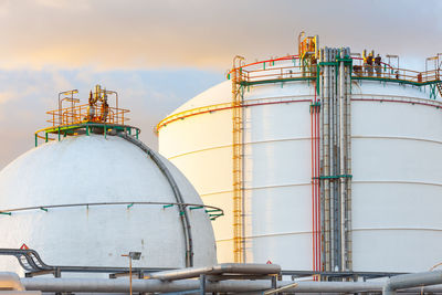 Storage tanks of a gas refinery plant.