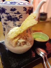 Close-up of dessert on table