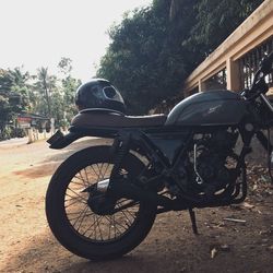 Side view of bicycle parked on street