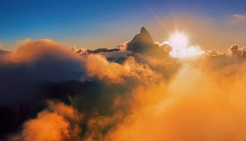 Norway mountain  with  clound  and sunset on the islands lofoten. natural scandinavian landscape. 