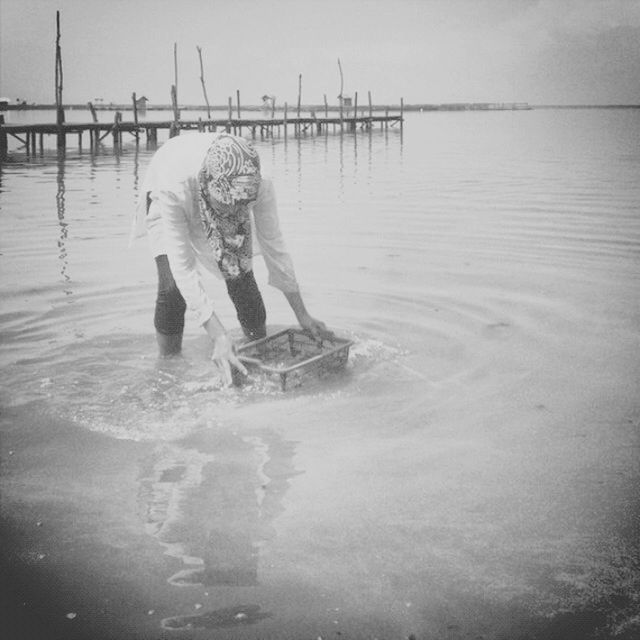 water, lifestyles, full length, leisure activity, sea, casual clothing, childhood, beach, standing, person, girls, waterfront, elementary age, enjoyment, boys, fun, rear view, pier