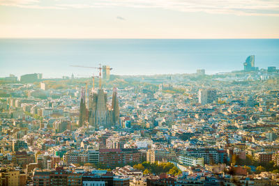 High angle view of buildings in city