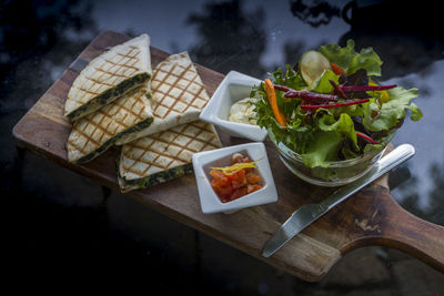 High angle view of food on table