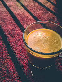 High angle view of drink on table