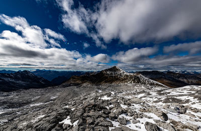 Scenic view of snowcapped mountains against sky