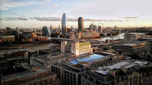 High angle view of buildings in city