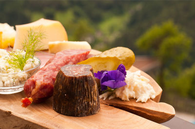 Close-up of food on cutting board