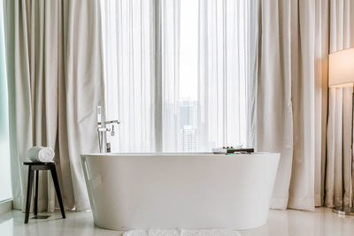 White curtain in bathroom at home