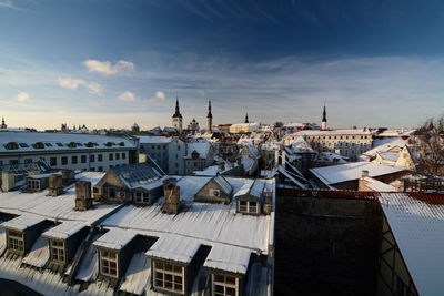 High angle view of buildings in city