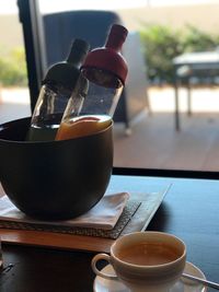 Close-up of coffee cup on table