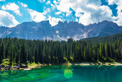 Panoramic view of lake and mountains against sky