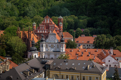 High angle view of buildings in town