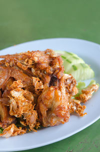 High angle view of food in plate