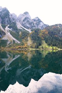 Scenic view  mountains  reflecting in lake against sky