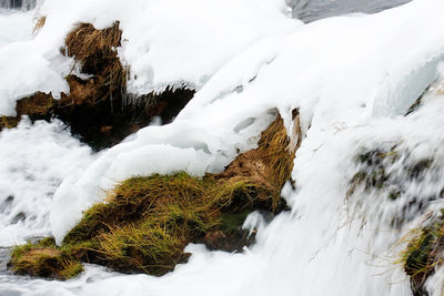 Frozen waterfalls on the mrežnica river, croatia