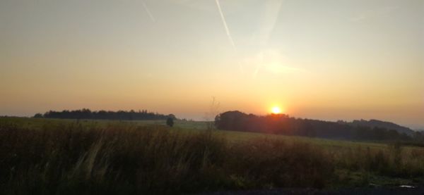 Scenic view of field against sky during sunset