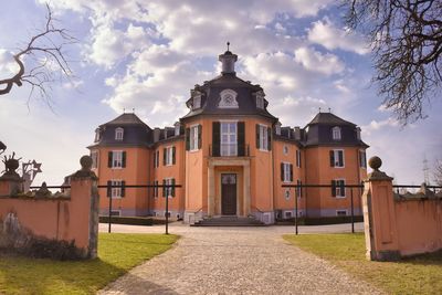 Facade of building against sky