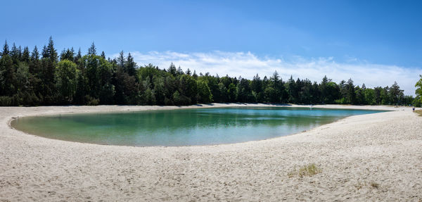 Beautiful recreational lake called nije hemelriek with clear blue-green water and sandy beaches 