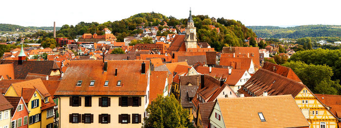 High angle view of townscape against sky