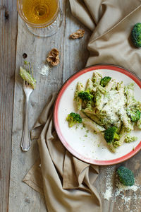 Pasta in plate on table