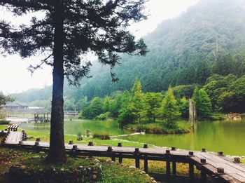 Scenic view of lake and mountains