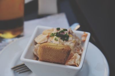 High angle view of breakfast served in plate