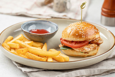 Close-up of food in plate on table