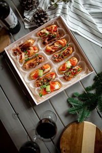 High angle view of food on table